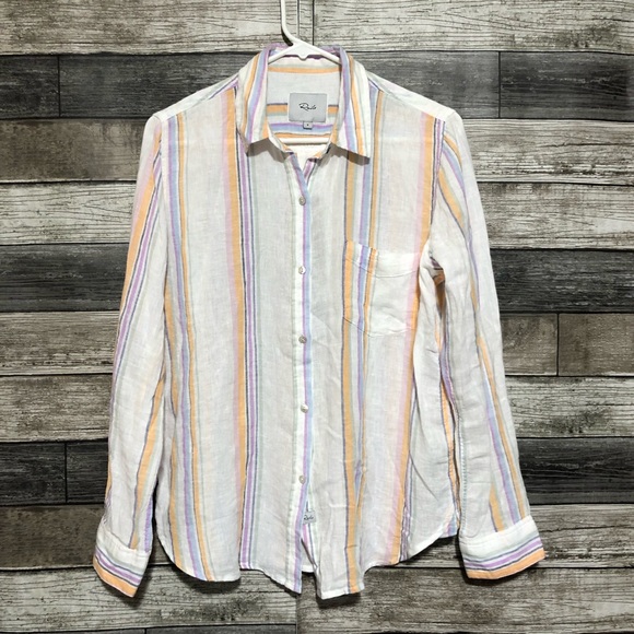 Rails Striped Linen Rayon Button Up Shirt Women’s S White Lightweight Casual - Picture 3 of 9
